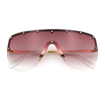 Metal Stud Flat Top Half Rim Rimless Shield Oversized Racer Sunglasses