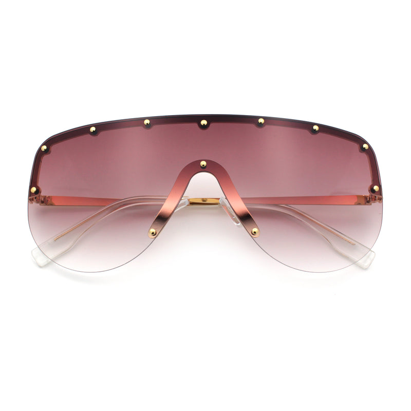 Metal Stud Flat Top Half Rim Rimless Shield Oversized Racer Sunglasses