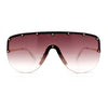 Metal Stud Flat Top Half Rim Rimless Shield Oversized Racer Sunglasses