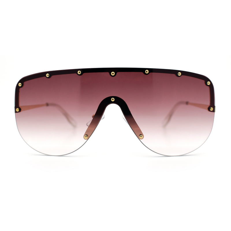 Metal Stud Flat Top Half Rim Rimless Shield Oversized Racer Sunglasses
