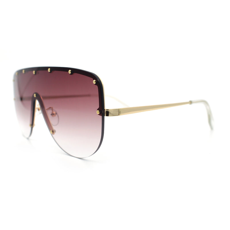 Metal Stud Flat Top Half Rim Rimless Shield Oversized Racer Sunglasses