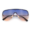 Metal Stud Flat Top Half Rim Rimless Shield Oversized Racer Sunglasses
