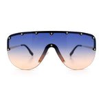 Metal Stud Flat Top Half Rim Rimless Shield Oversized Racer Sunglasses