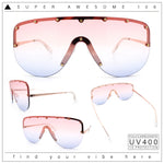 Metal Stud Flat Top Half Rim Rimless Shield Oversized Racer Sunglasses