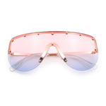 Metal Stud Flat Top Half Rim Rimless Shield Oversized Racer Sunglasses