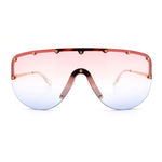 Metal Stud Flat Top Half Rim Rimless Shield Oversized Racer Sunglasses