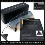 Metal Stud Flat Top Half Rim Rimless Shield Oversized Racer Sunglasses