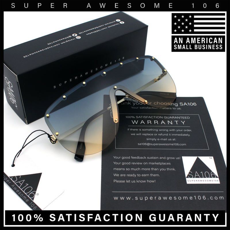 Metal Stud Flat Top Half Rim Rimless Shield Oversized Racer Sunglasses