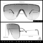 Metal Stud Flat Top Half Rim Rimless Shield Oversized Racer Sunglasses