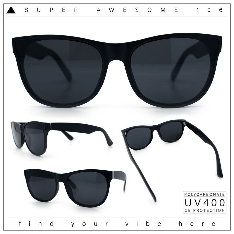 All Black Matte Inset Lens Trendy Hipster Horn Rim Plastic Sunglasses