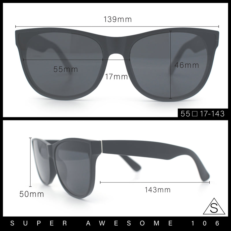 All Black Matte Inset Lens Trendy Hipster Horn Rim Plastic Sunglasses