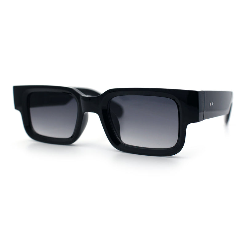 Narrow Rectangle Horn Rim Gentlmanly Thick Beveled Plastic Sunglasses