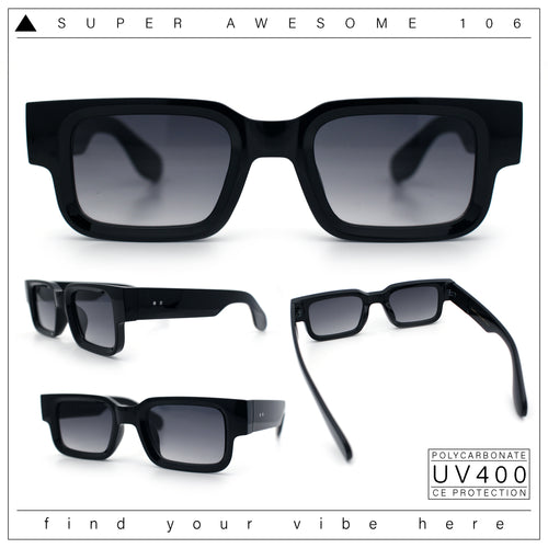Narrow Rectangle Horn Rim Gentlmanly Thick Beveled Plastic Sunglasses