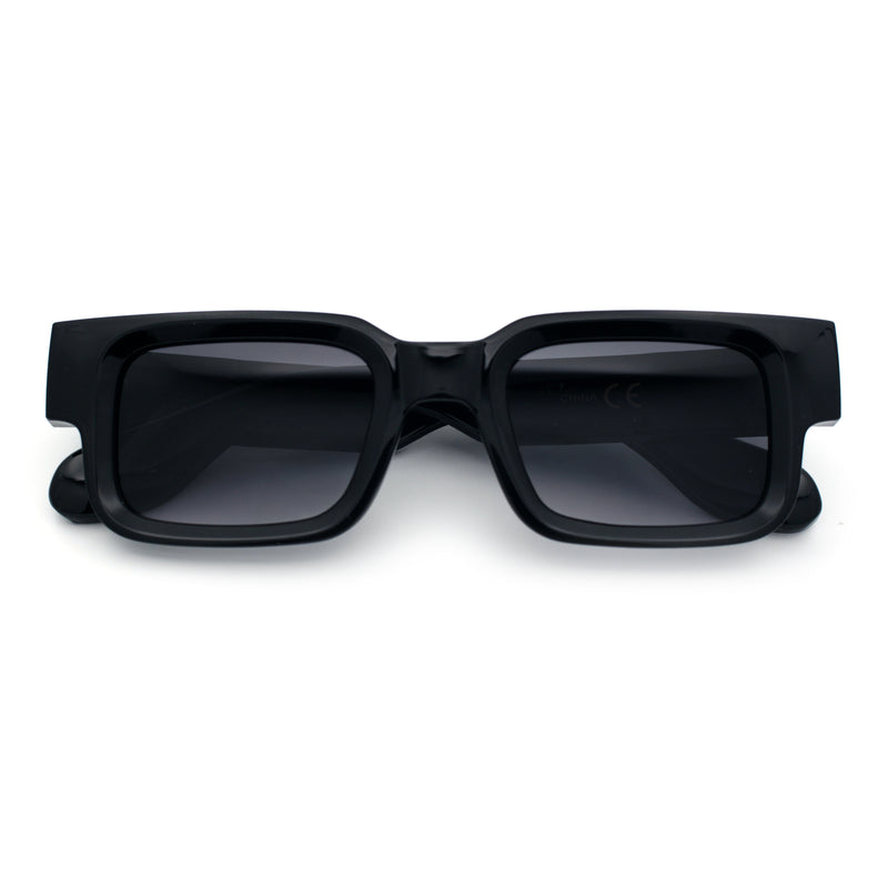 Narrow Rectangle Horn Rim Gentlmanly Thick Beveled Plastic Sunglasses