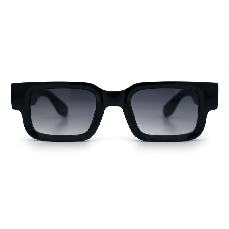 Narrow Rectangle Horn Rim Gentlmanly Thick Beveled Plastic Sunglasses
