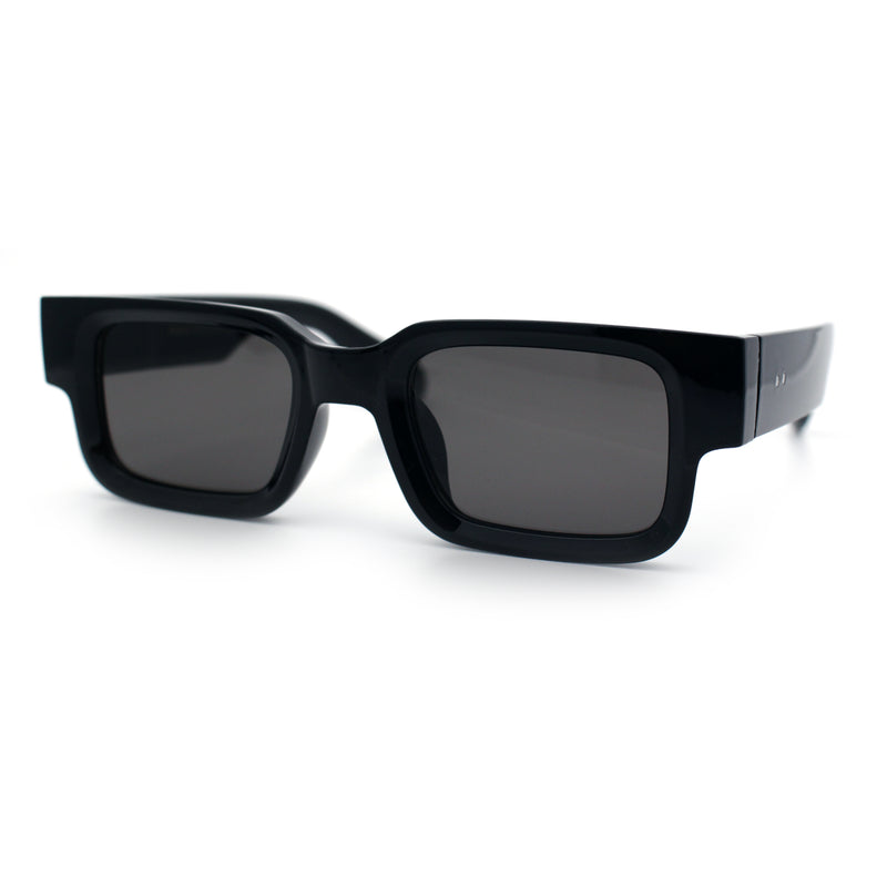 Narrow Rectangle Horn Rim Gentlmanly Thick Beveled Plastic Sunglasses