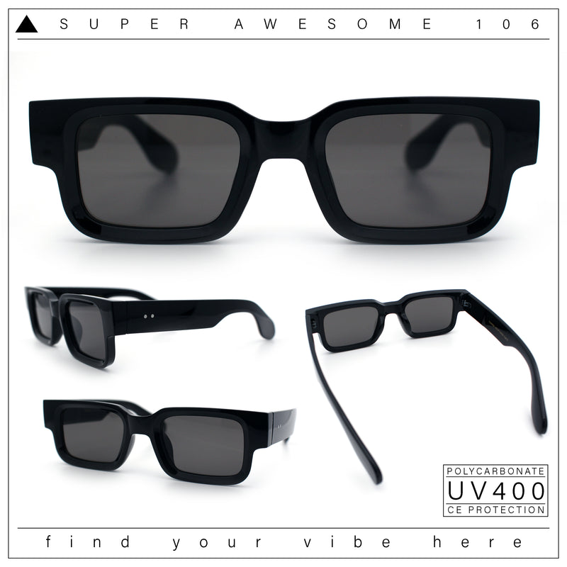 Narrow Rectangle Horn Rim Gentlmanly Thick Beveled Plastic Sunglasses