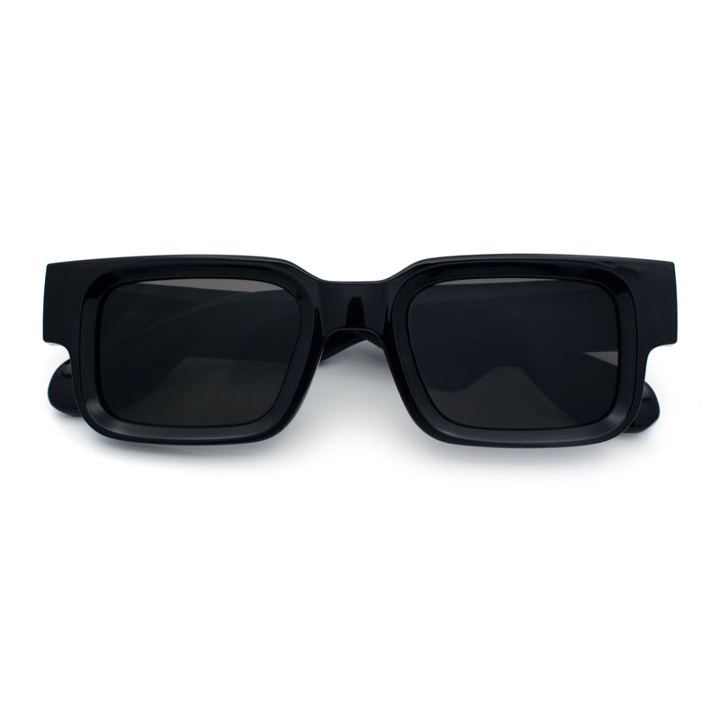 Narrow Rectangle Horn Rim Gentlmanly Thick Beveled Plastic Sunglasses