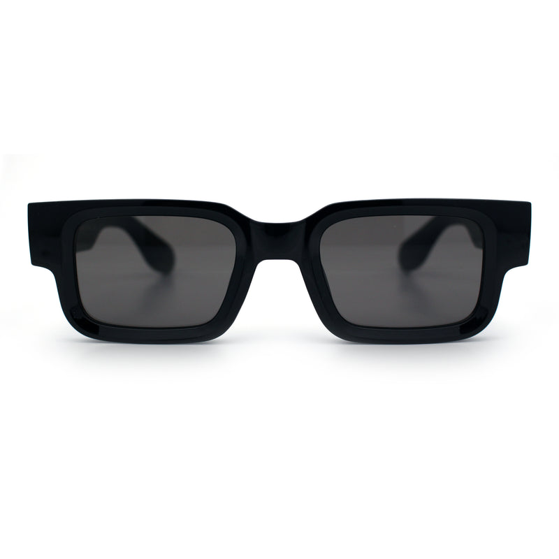 Narrow Rectangle Horn Rim Gentlmanly Thick Beveled Plastic Sunglasses