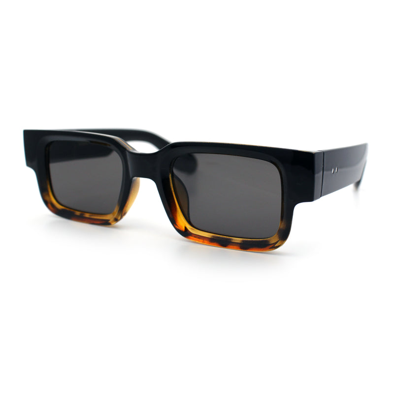 Narrow Rectangle Horn Rim Gentlmanly Thick Beveled Plastic Sunglasses