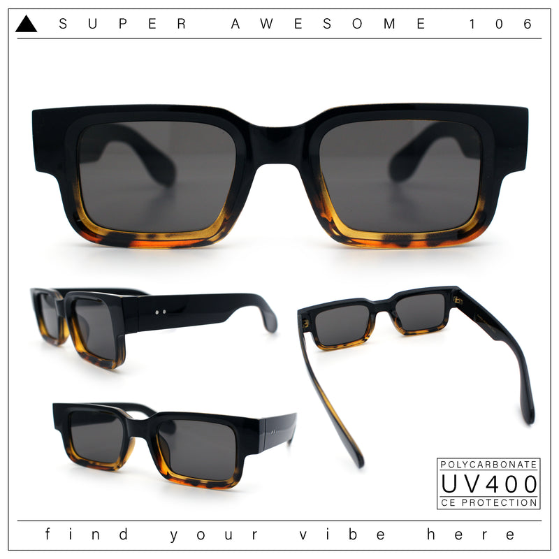 Narrow Rectangle Horn Rim Gentlmanly Thick Beveled Plastic Sunglasses