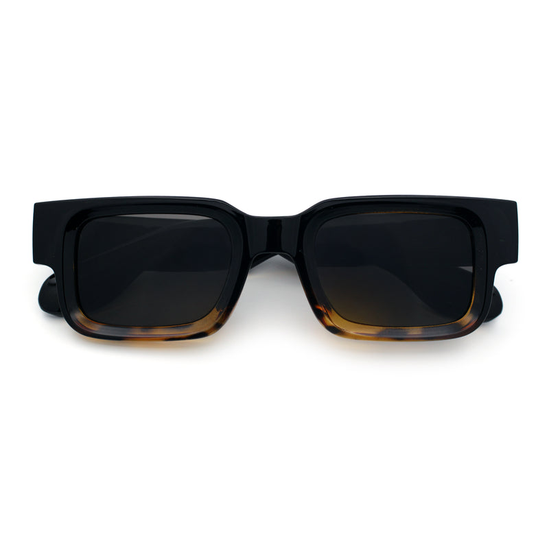 Narrow Rectangle Horn Rim Gentlmanly Thick Beveled Plastic Sunglasses