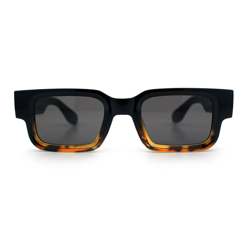 Narrow Rectangle Horn Rim Gentlmanly Thick Beveled Plastic Sunglasses