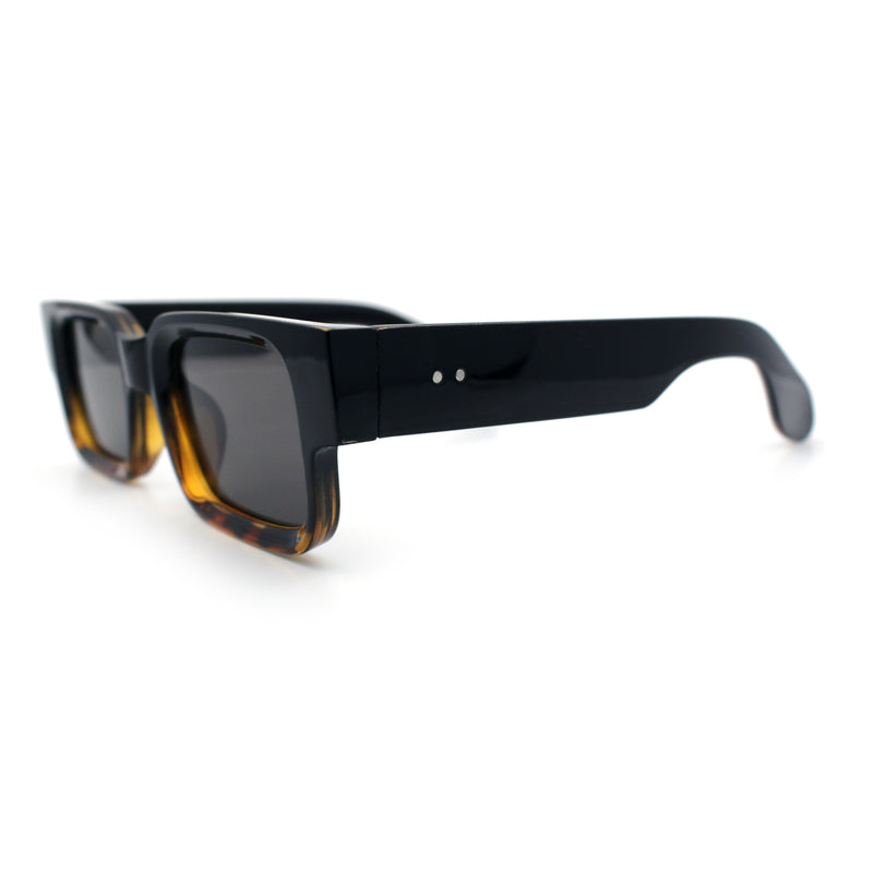 Narrow Rectangle Horn Rim Gentlmanly Thick Beveled Plastic Sunglasses