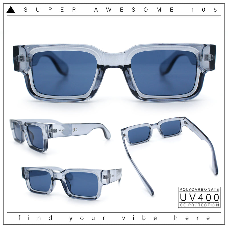 Narrow Rectangle Horn Rim Gentlmanly Thick Beveled Plastic Sunglasses