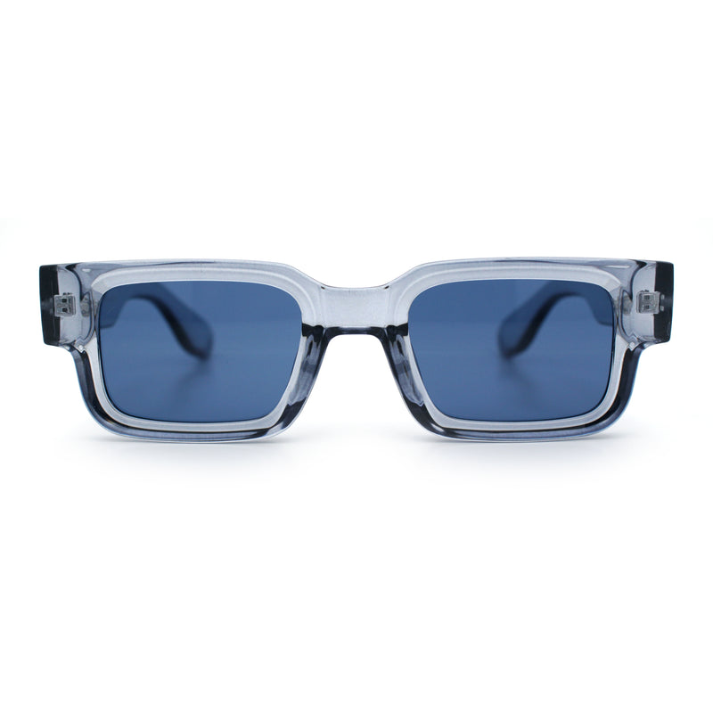 Narrow Rectangle Horn Rim Gentlmanly Thick Beveled Plastic Sunglasses