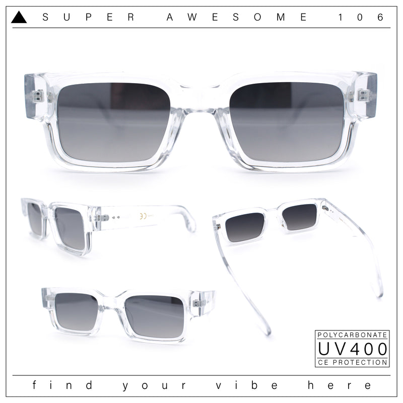 Narrow Rectangle Horn Rim Gentlmanly Thick Beveled Plastic Sunglasses