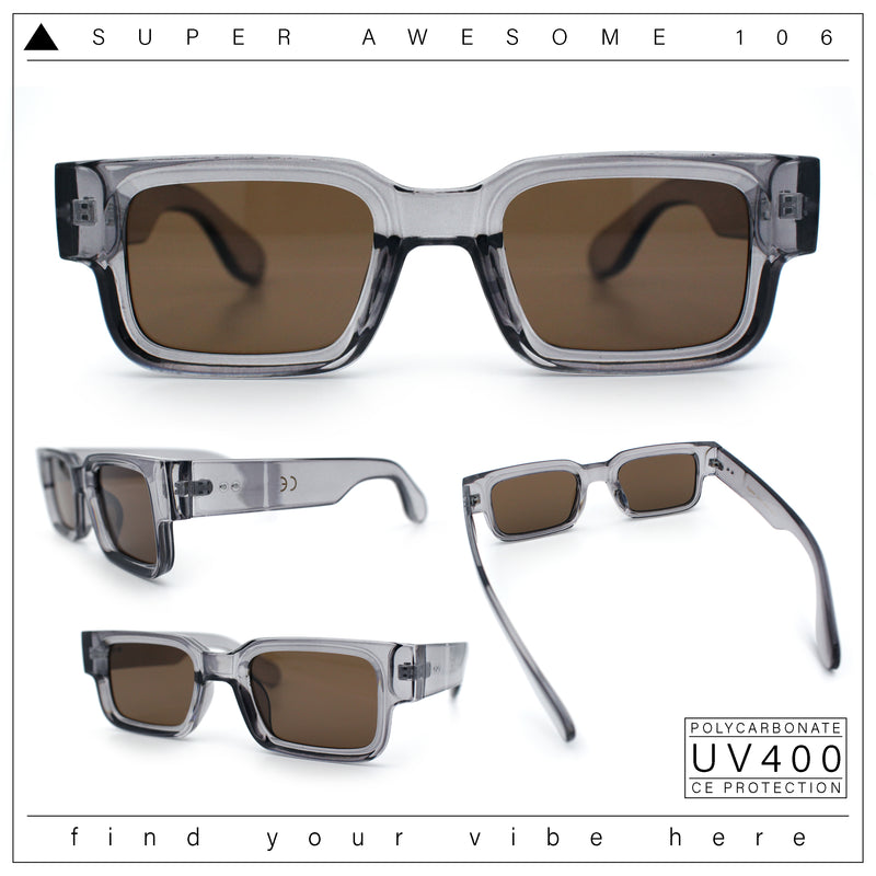 Narrow Rectangle Horn Rim Gentlmanly Thick Beveled Plastic Sunglasses