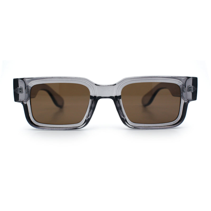 Narrow Rectangle Horn Rim Gentlmanly Thick Beveled Plastic Sunglasses