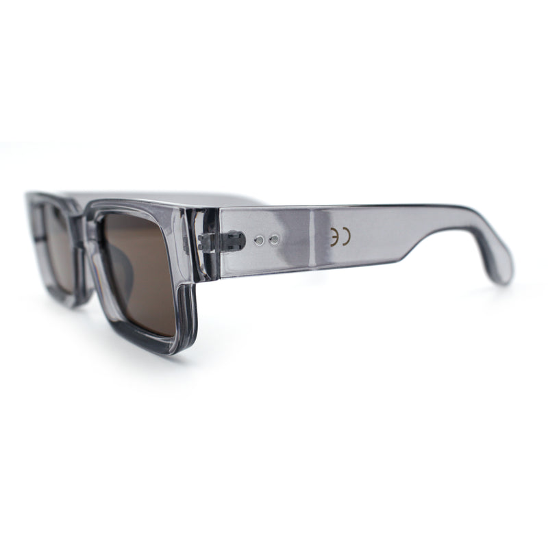 Narrow Rectangle Horn Rim Gentlmanly Thick Beveled Plastic Sunglasses