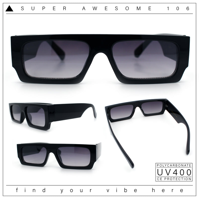 Narrow Rectangle Flat Top Horn Rim Thick Temple Plastic Sunglasses