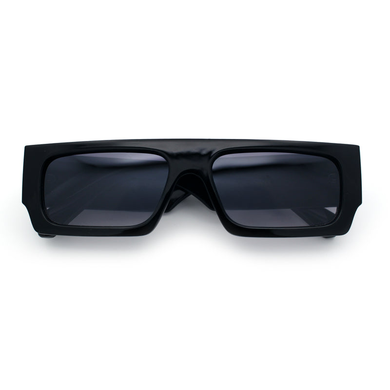 Narrow Rectangle Flat Top Horn Rim Thick Temple Plastic Sunglasses