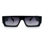 Narrow Rectangle Flat Top Horn Rim Thick Temple Plastic Sunglasses
