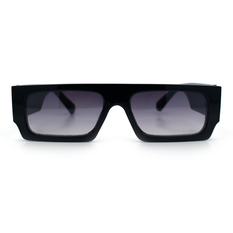 Narrow Rectangle Flat Top Horn Rim Thick Temple Plastic Sunglasses