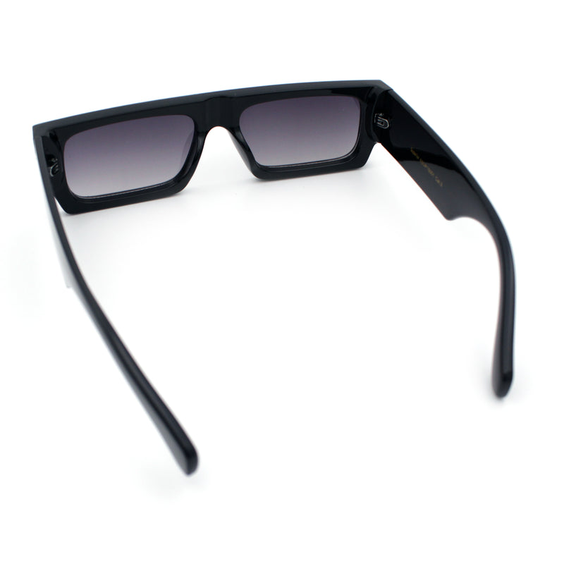 Narrow Rectangle Flat Top Horn Rim Thick Temple Plastic Sunglasses