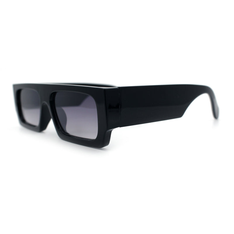 Narrow Rectangle Flat Top Horn Rim Thick Temple Plastic Sunglasses