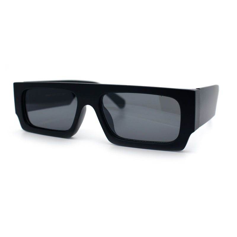Narrow Rectangle Flat Top Horn Rim Thick Temple Plastic Sunglasses