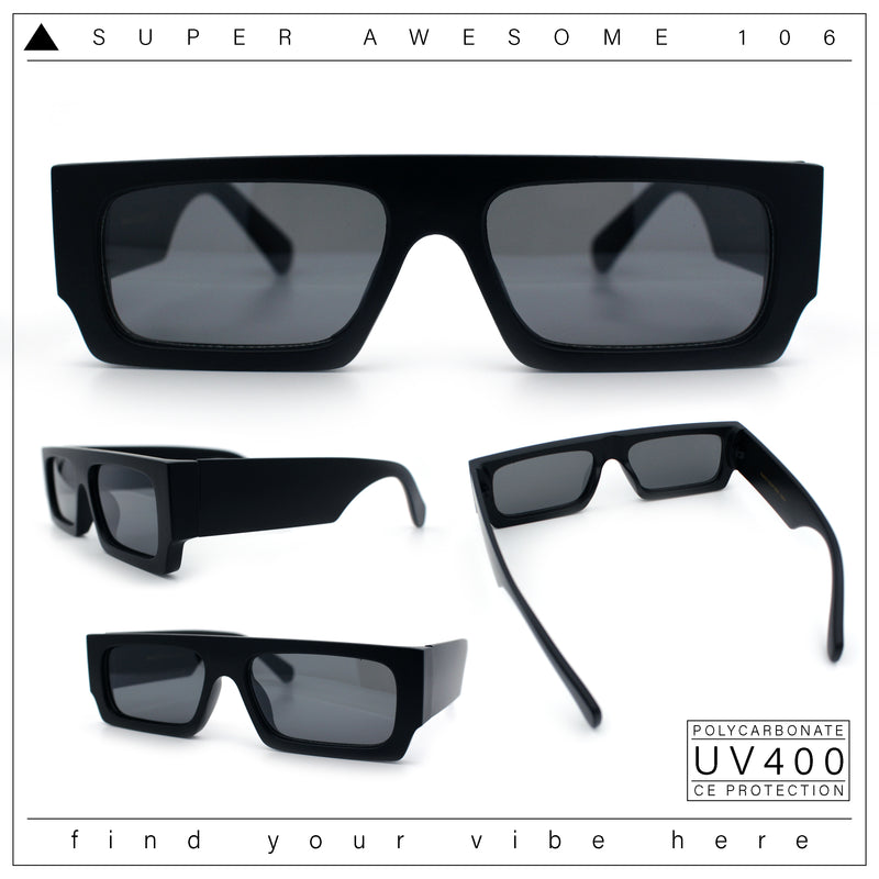 Narrow Rectangle Flat Top Horn Rim Thick Temple Plastic Sunglasses