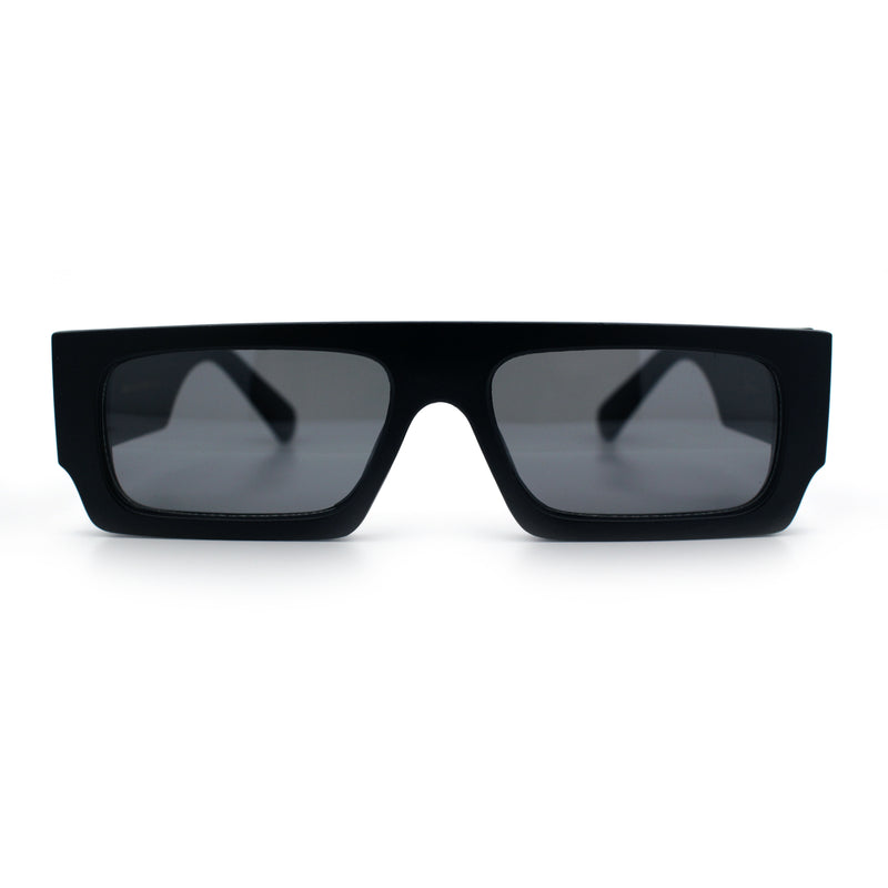 Narrow Rectangle Flat Top Horn Rim Thick Temple Plastic Sunglasses