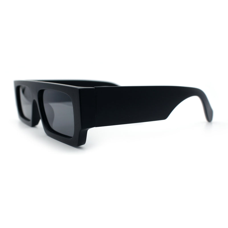 Narrow Rectangle Flat Top Horn Rim Thick Temple Plastic Sunglasses