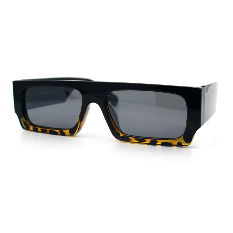 Narrow Rectangle Flat Top Horn Rim Thick Temple Plastic Sunglasses