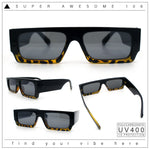 Narrow Rectangle Flat Top Horn Rim Thick Temple Plastic Sunglasses