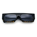 Narrow Rectangle Flat Top Horn Rim Thick Temple Plastic Sunglasses