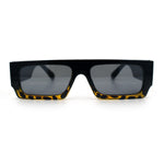 Narrow Rectangle Flat Top Horn Rim Thick Temple Plastic Sunglasses