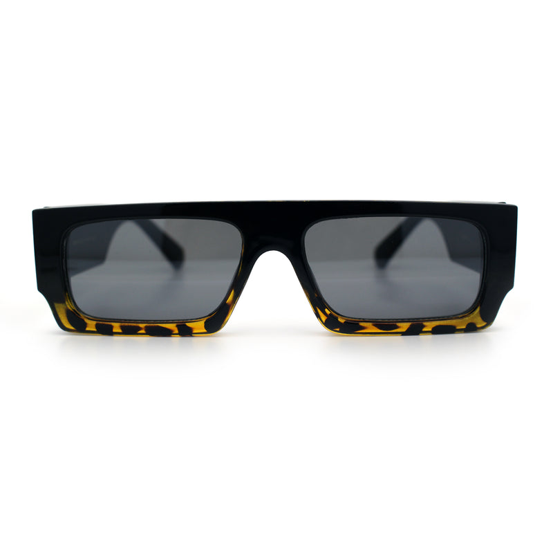 Narrow Rectangle Flat Top Horn Rim Thick Temple Plastic Sunglasses