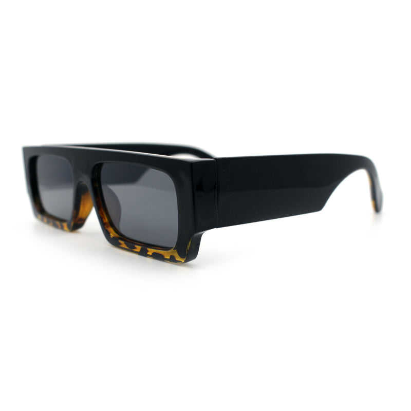 Narrow Rectangle Flat Top Horn Rim Thick Temple Plastic Sunglasses